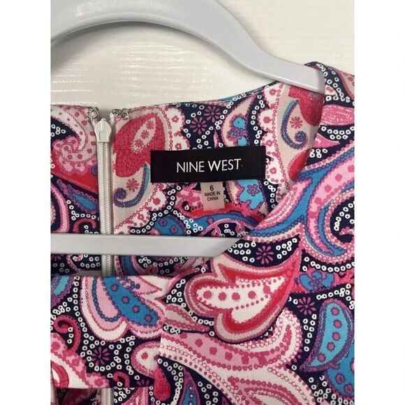 Nine West NWT Tutu Pink Ice Blue Multicolor Paisley Sheath Dress Size 6‎ - Picture 3 of 11